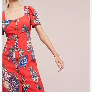 Maeve‎ by anthropologie Red Floral Midi Dress Size 6 lined